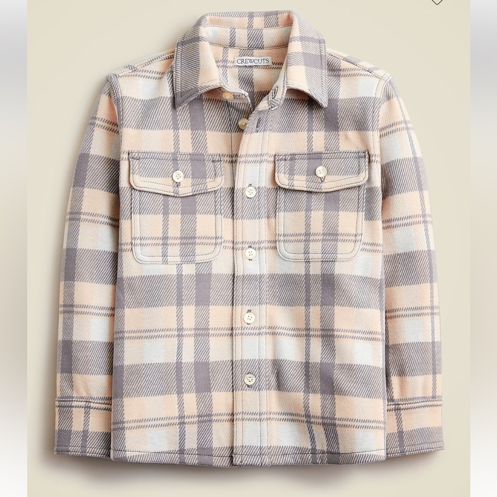New with tags J.Crew boys beige gray plaid seaboard soft knit button down shirt